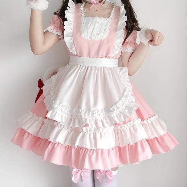 Pink Lolita Cat Maid Cosplay Dress MK15827 - KawaiiMoriStore