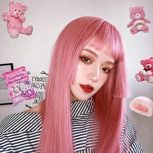 Pink Lolita Princess Cut Long Staight Wig MK15930 - KawaiiMoriStore
