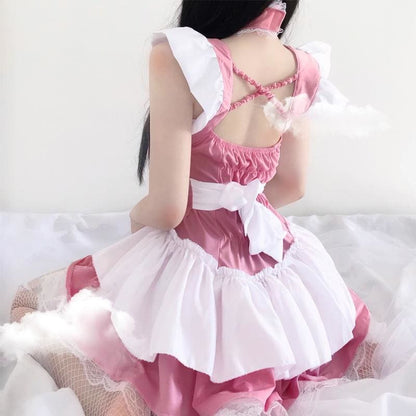 Pink Lolita Women Maid Cosplay Kawaii Lingerie MK139 - KawaiiMoriStore