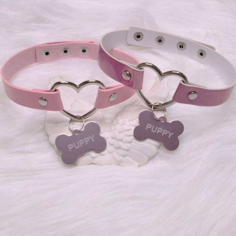 Pink Peach Heart Dog bone shape PUPPY Choker MK081 - KawaiiMoriStore