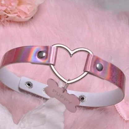 Pink Peach Heart Dog bone shape PUPPY Choker MK081 - KawaiiMoriStore