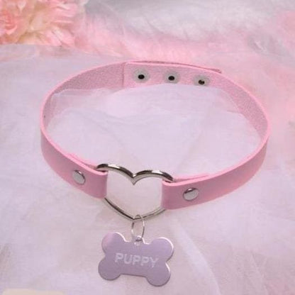 Pink Peach Heart Dog bone shape PUPPY Choker MK081 - KawaiiMoriStore