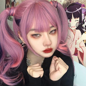 Pink Purple Mixed Color Long Curly Wig MM0715 - KawaiiMoriStore