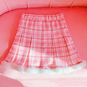 Pink White Girl Cute Frenum Plaid Pleated Skirt MK15582 - KawaiiMoriStore