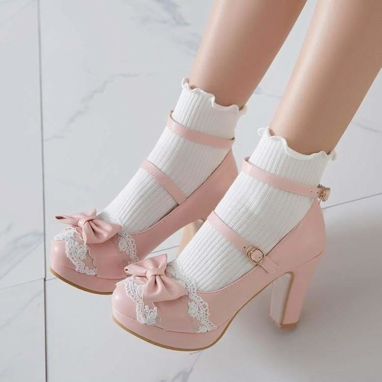 pink high heel shoes with bow