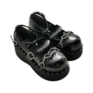 Pink/Black Goth Hearts Punk Platform Shoes MK15940 - KawaiiMoriStore