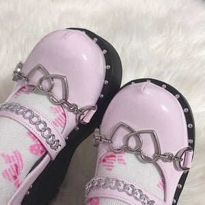 Pink/Black Goth Hearts Punk Platform Shoes MK15940 - KawaiiMoriStore