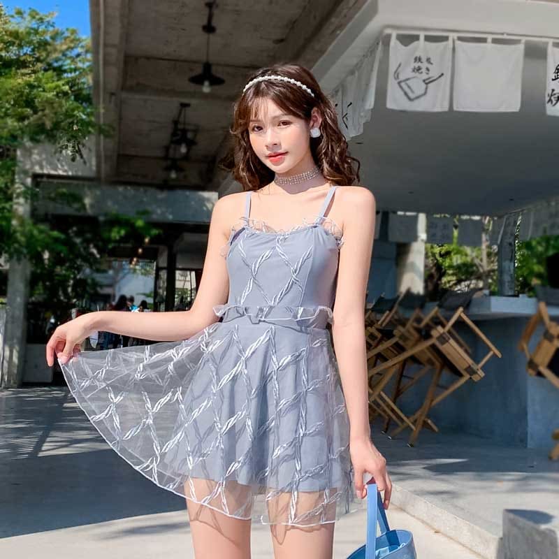 Pink/Blue/Black Cute Lace Two-Piece Swimdress Swimsuit MM1653 - KawaiiMoriStore