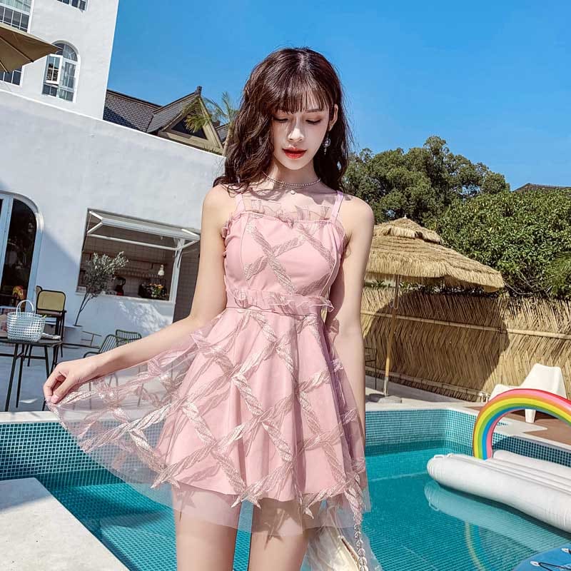 Pink/Blue/Black Cute Lace Two-Piece Swimdress Swimsuit MM1653 - KawaiiMoriStore