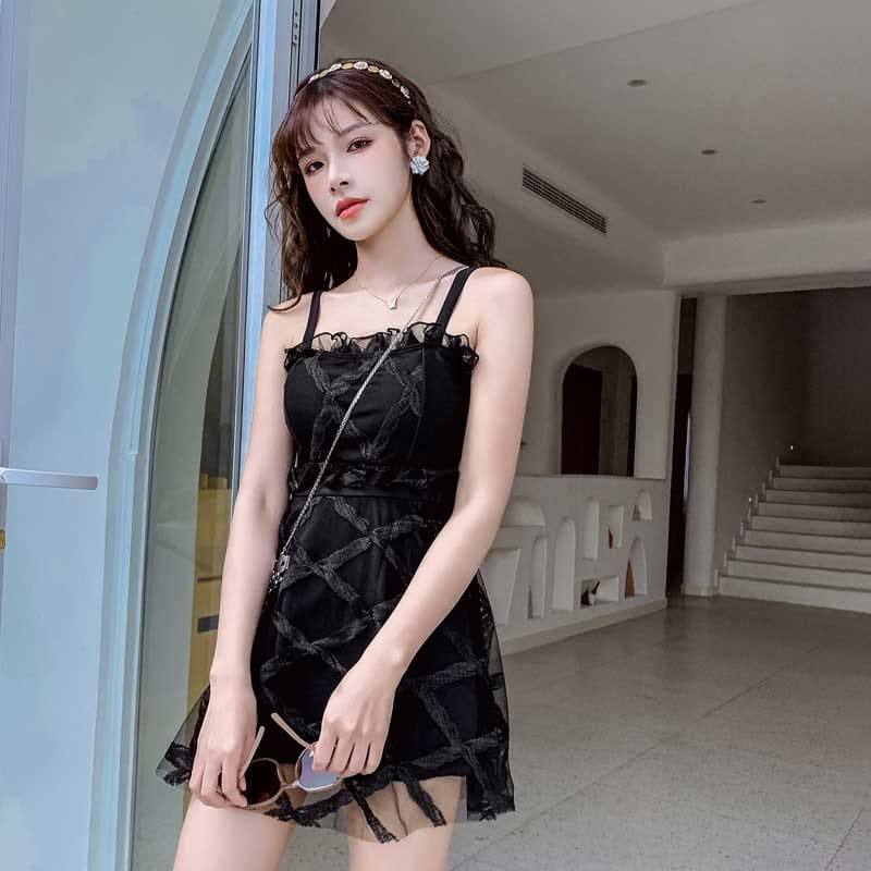 Pink/Blue/Black Cute Lace Two-Piece Swimdress Swimsuit MM1653 - KawaiiMoriStore