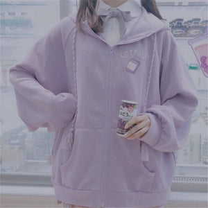 Pink/Purple/Blue Cute Ear Cap Hoodie Coat MK14928 - KawaiiMoriStore