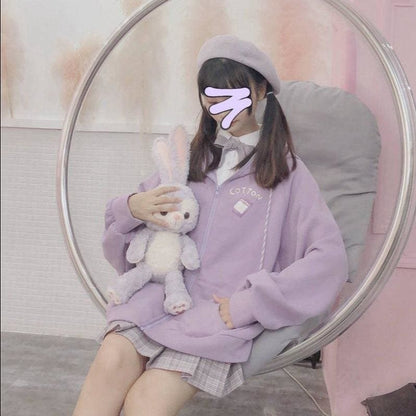 Pink/Purple/Blue Cute Ear Cap Hoodie Coat MK14928 - KawaiiMoriStore