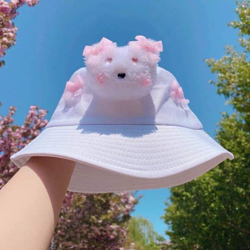 Pink/White Cute Bear Bucket Hat MM1257 - KawaiiMoriStore