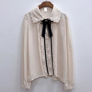 Pink/White Preppy Style Vintage Cute Button Blouse MK15776 - KawaiiMoriStore
