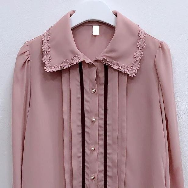 Pink/White Preppy Style Vintage Cute Button Blouse MK15776 - KawaiiMoriStore