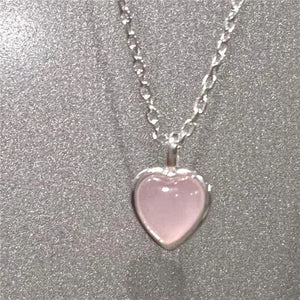 Pinky Ocean Ruby Heart Necklace - Peony - As photo -