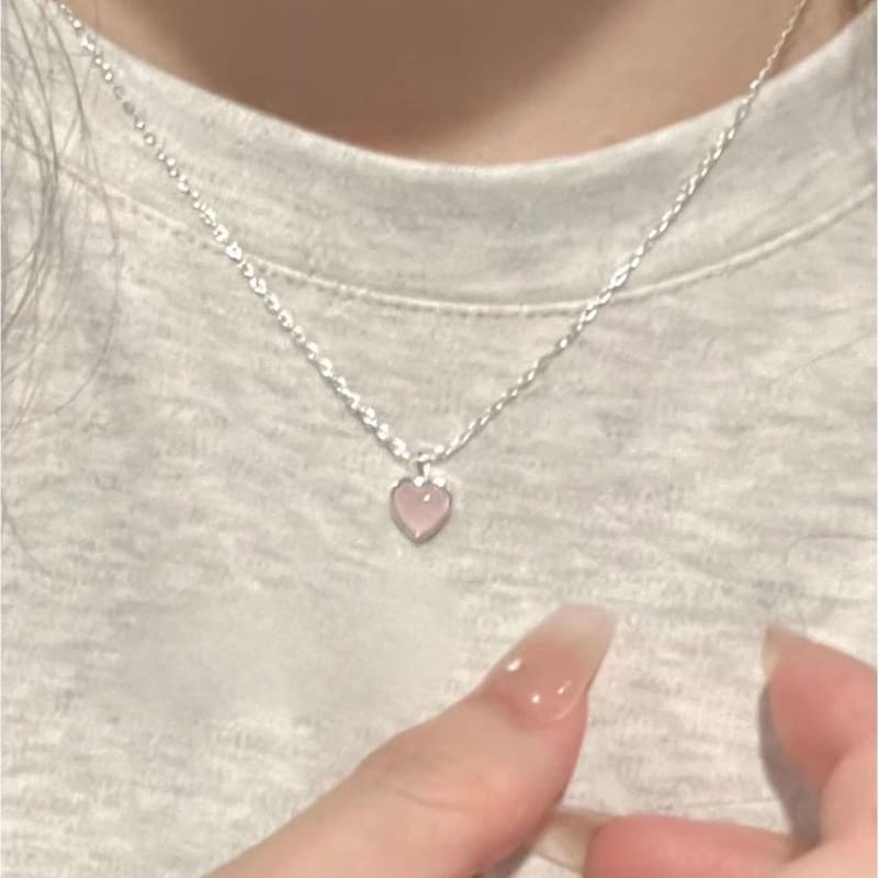 Pinky Ocean Ruby Heart Necklace - Peony - As photo -