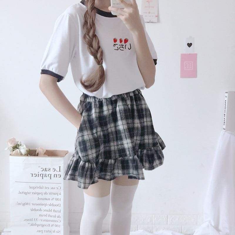 Plaid Kawaii Lolita Mini Ruffle Skirt with Shorts - Plaid 