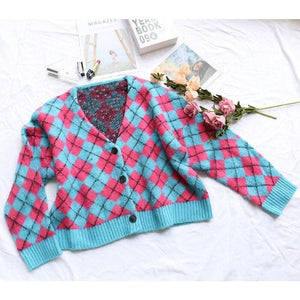 Plaid Knitted Sweater - sweater