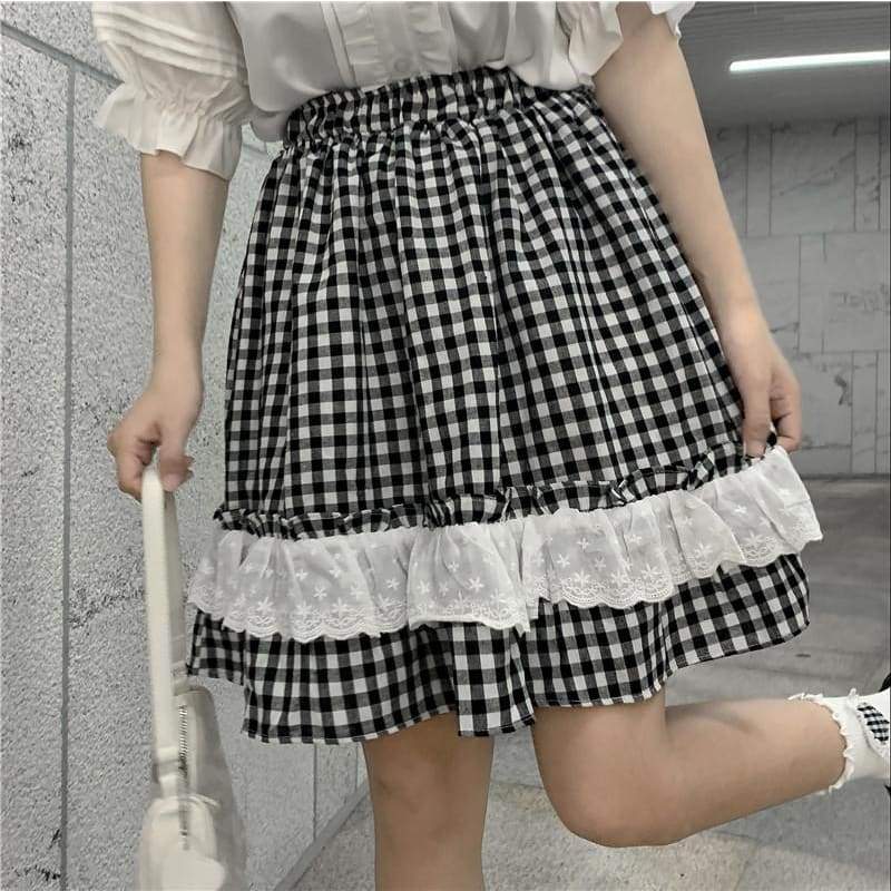 Plaid Ruffle Lolita Dolly Skirt/Shirt - lolita fashion