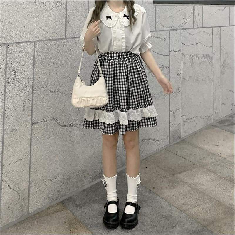 Plaid Ruffle Lolita Dolly Skirt/Shirt - lolita fashion