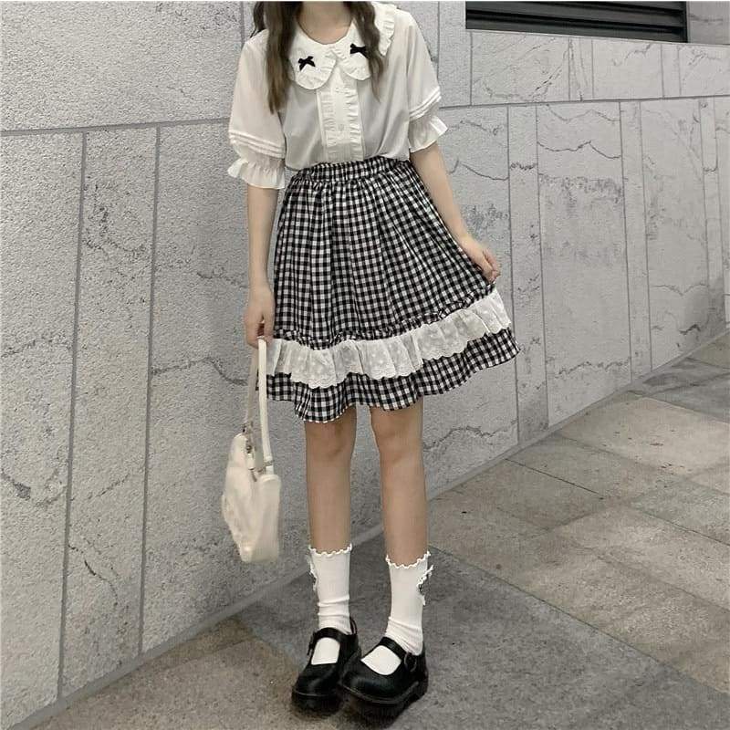 Plaid Ruffle Lolita Dolly Skirt/Shirt - lolita fashion