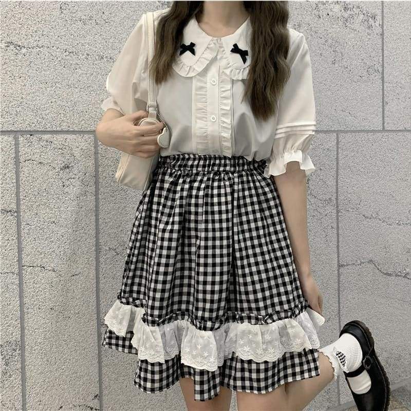 Plaid Ruffle Lolita Dolly Skirt/Shirt - lolita fashion