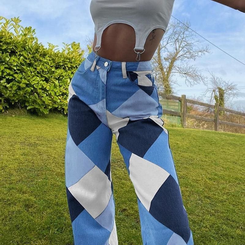 Plaid Wide Leg High Waist Cargo Pants - pants