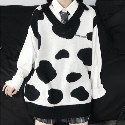 Playful Cute Cow Pattern Sweater Vest MK15850 - KawaiiMoriStore