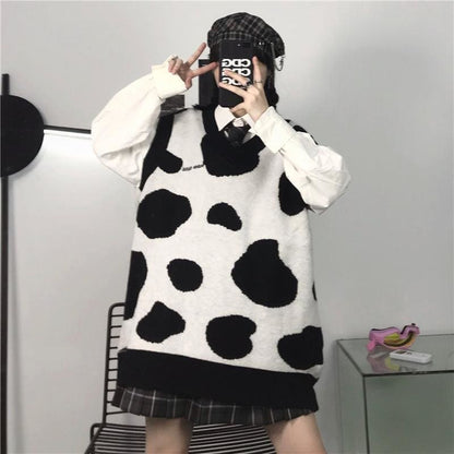 Playful Cute Cow Pattern Sweater Vest MK15850 - KawaiiMoriStore