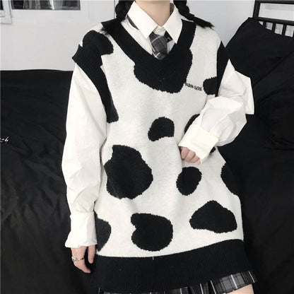 Playful Cute Cow Pattern Sweater Vest MK15850 - KawaiiMoriStore