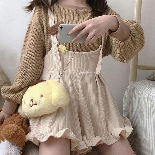 Popular Corduroy Ruffles Kawaii Leisure Rompers MK15788 - KawaiiMoriStore