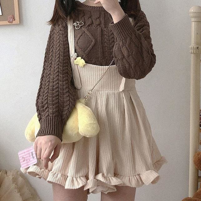 Popular Corduroy Ruffles Kawaii Leisure Rompers MK15788 - KawaiiMoriStore