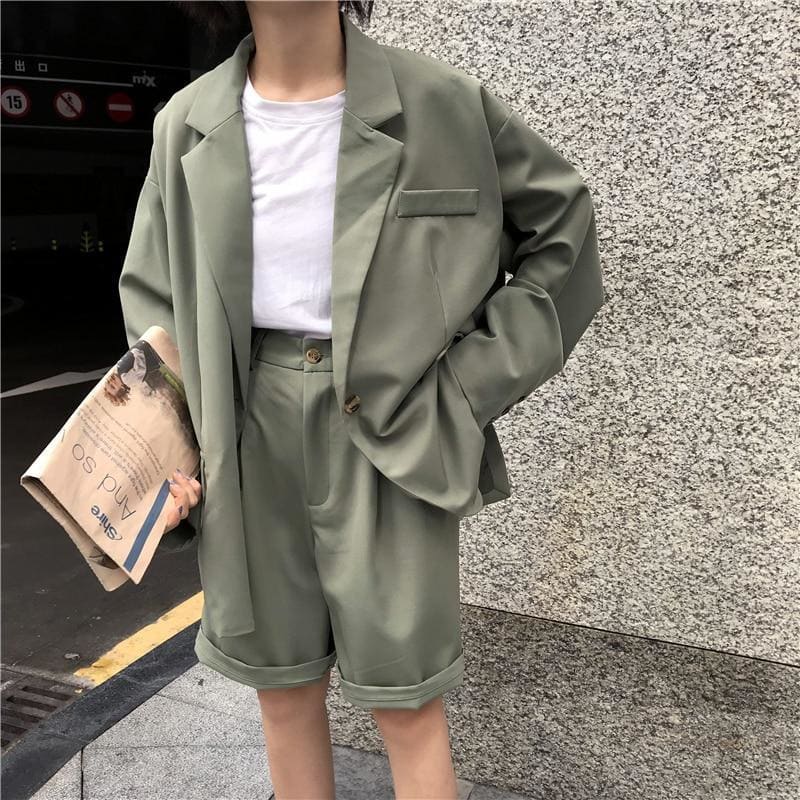 Postable - Blazer Short Set Single Breasted Jacket & Pencil 