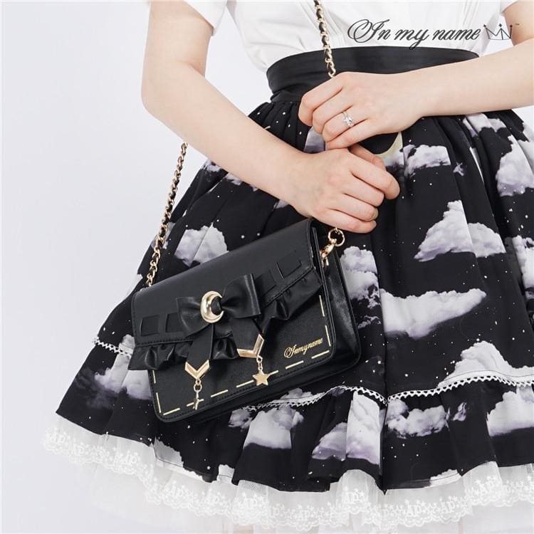 [Pre-Sale] Retro Cosplay Lolita Star Moon Ruffles Bow Single Shoulder Bag MK0753 - KawaiiMoriStore