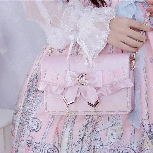 [Pre-Sale] Retro Cosplay Lolita Star Moon Ruffles Bow Single Shoulder Bag MK0753 - KawaiiMoriStore