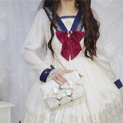 [Pre-Sale] Retro Cosplay Lolita Star Moon Ruffles Bow Single Shoulder Bag MK0753 - KawaiiMoriStore