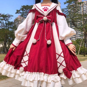 Preppy Cat Paw Lolita Dress MK15436 - KawaiiMoriStore