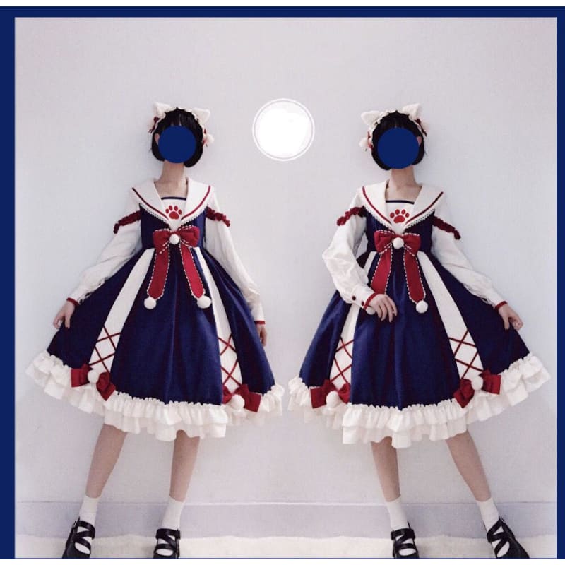 Preppy Cat Paw Lolita Dress MK15436 - KawaiiMoriStore