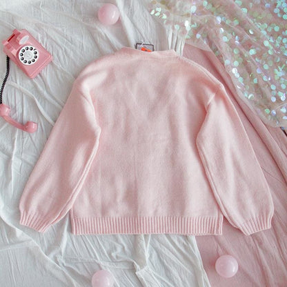 Preppy Girl V-neck Cute Animal Embroidery Knitted Cardigan Sweater MK15507 - KawaiiMoriStore