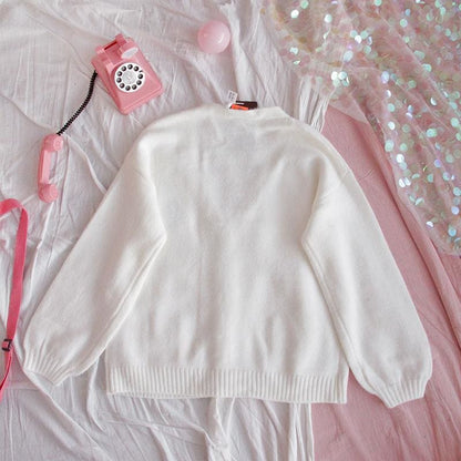 Preppy Girl V-neck Cute Animal Embroidery Knitted Cardigan Sweater MK15507 - KawaiiMoriStore