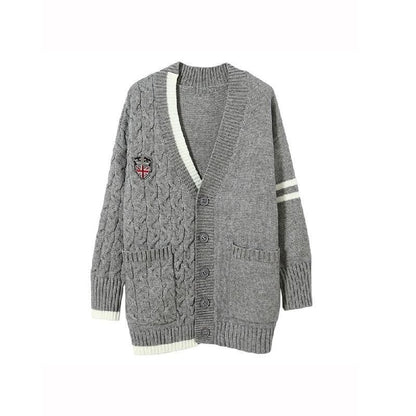 Preppy Style Cardigan Sweater+Long Sleeve T-shirt+Gray Pleated Skirt Suits MK15870 - KawaiiMoriStore