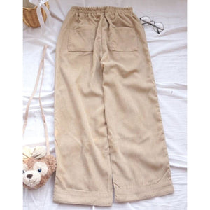 Preppy Style Cartoon Bear Embroidery Corduroy Cute Girls Casual Pants MK15505 - KawaiiMoriStore