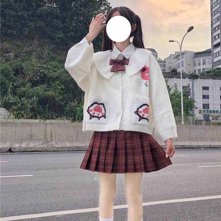 Preppy Style Cute Doll Collar Cartoon Pattern JK Uniform Coat MK0586 - KawaiiMoriStore