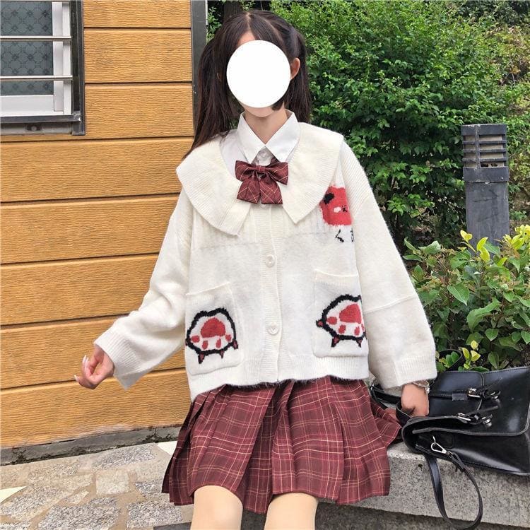 Preppy Style Cute Doll Collar Cartoon Pattern JK Uniform Coat MK0586 - KawaiiMoriStore