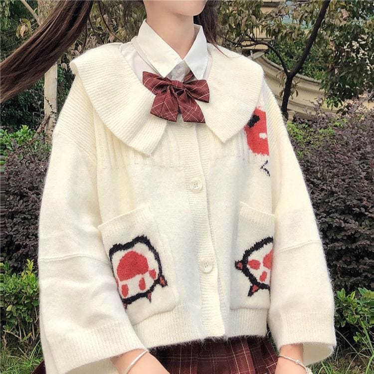 Preppy Style Cute Doll Collar Cartoon Pattern JK Uniform Coat MK0586 - KawaiiMoriStore