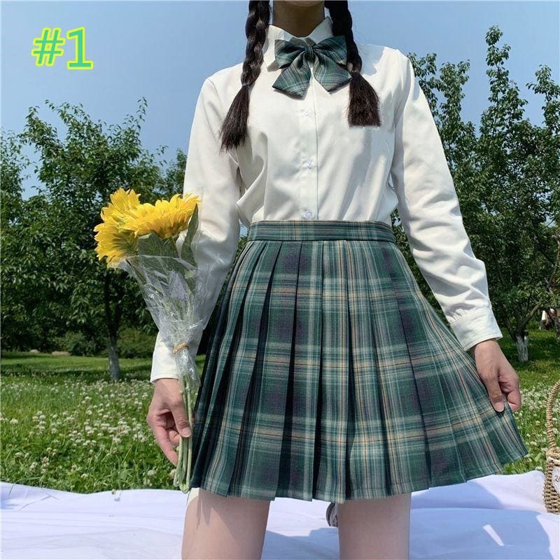 Preppy Style Long Sleeves And Plaid Skirt JK Uniform Suit MK15405 - KawaiiMoriStore