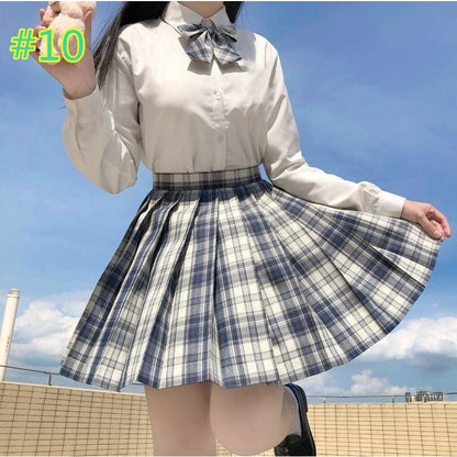 Preppy Style Long Sleeves And Plaid Skirt JK Uniform Suit MK15405 - KawaiiMoriStore