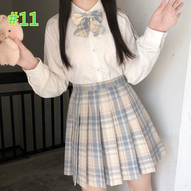 Preppy Style Long Sleeves And Plaid Skirt JK Uniform Suit MK15405 - KawaiiMoriStore