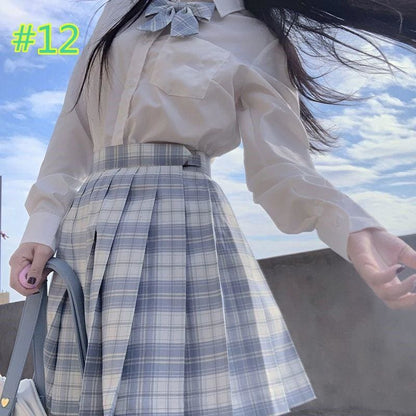 Preppy Style Long Sleeves And Plaid Skirt JK Uniform Suit MK15405 - KawaiiMoriStore